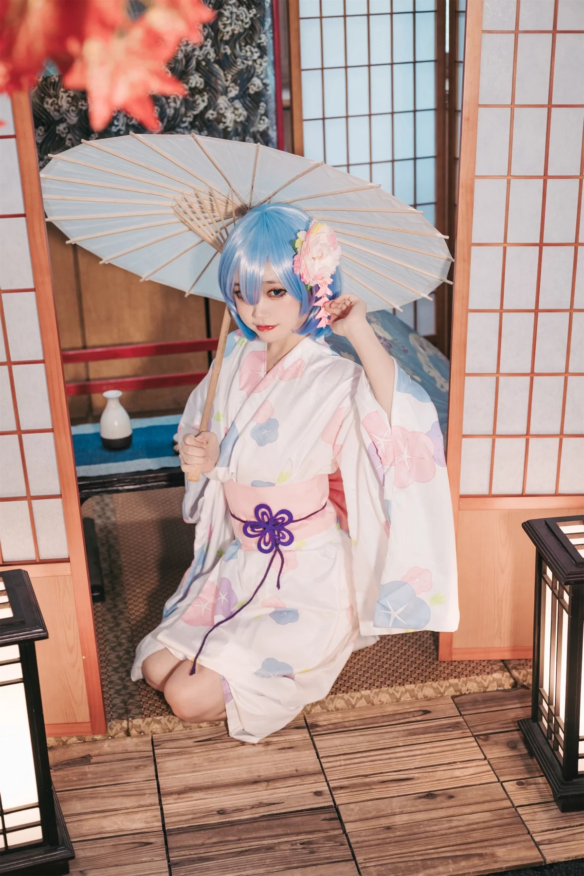 Coser美女神沢永莉蕾姆和风主题私房性感日系和服半脱秀完美身材诱惑写真47P