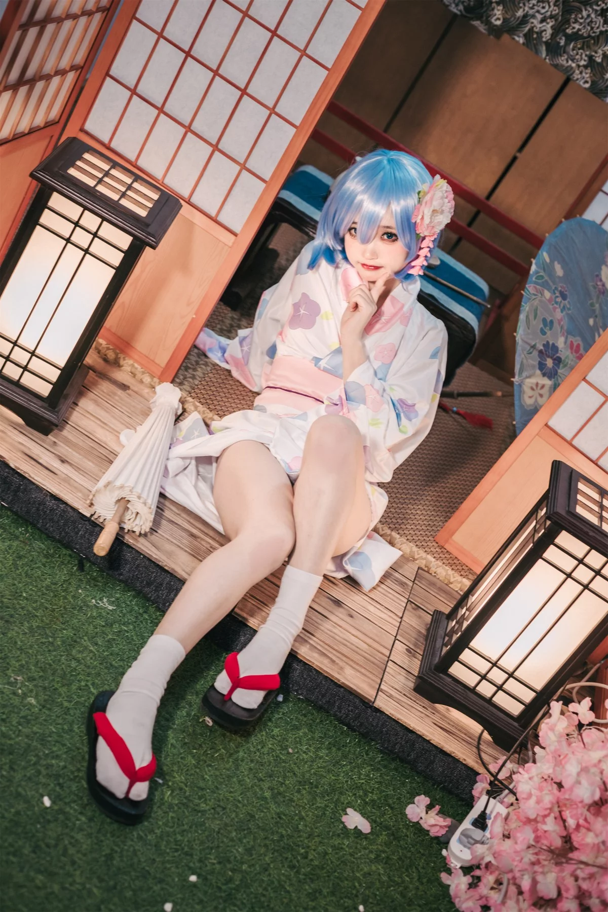 Coser美女神沢永莉蕾姆和风主题私房性感日系和服半脱秀完美身材诱惑写真47P