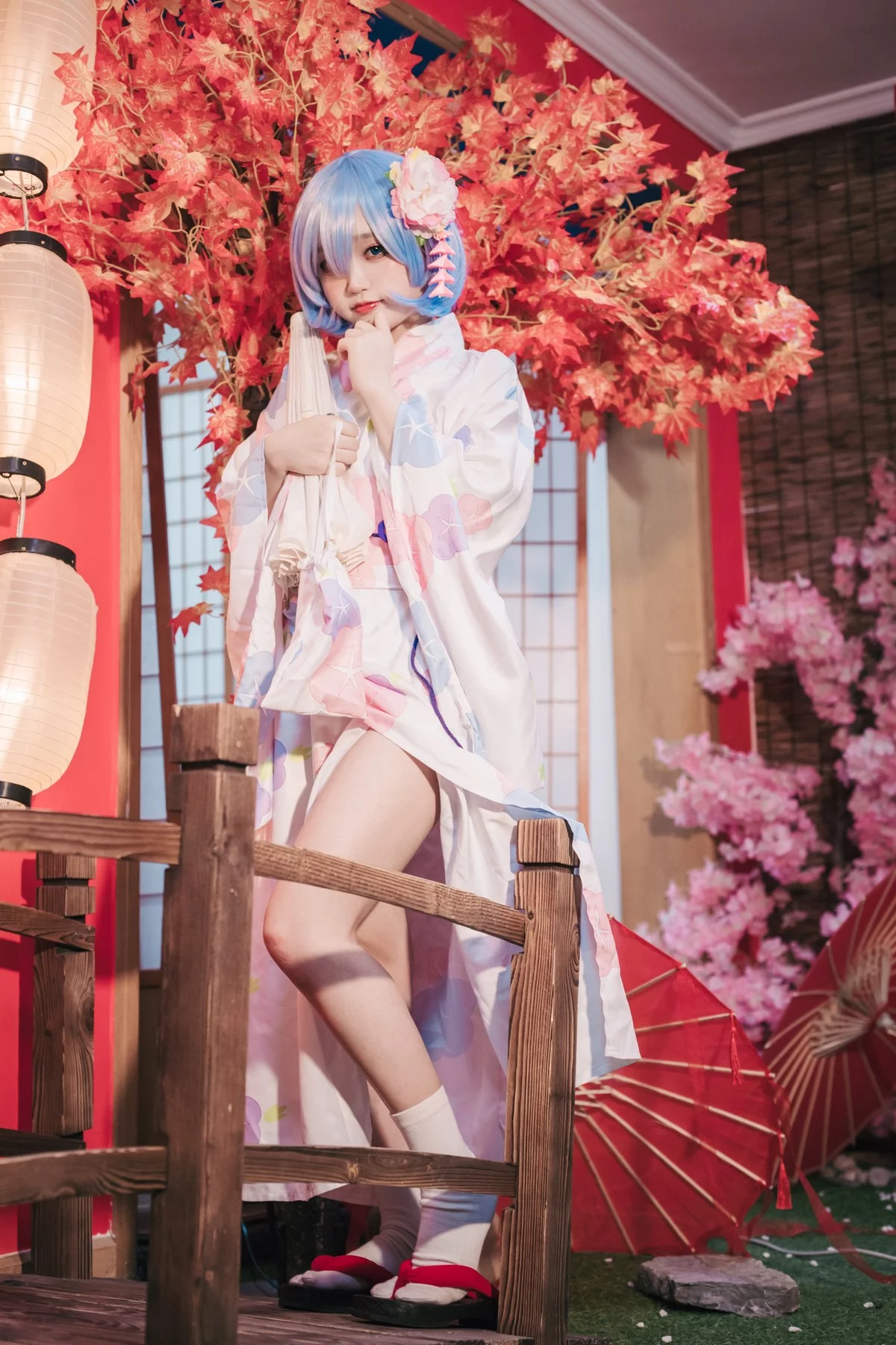 Coser美女神沢永莉蕾姆和风主题私房性感日系和服半脱秀完美身材诱惑写真47P