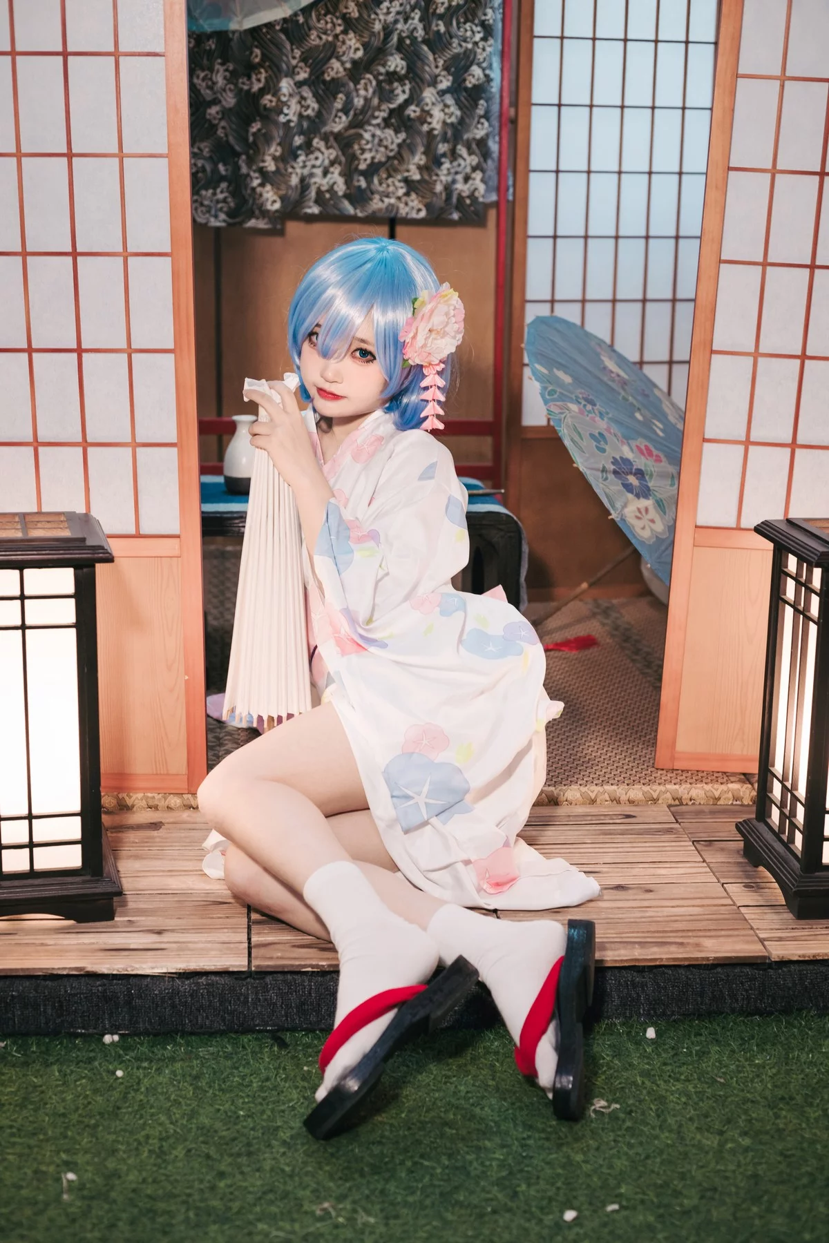 Coser美女神沢永莉蕾姆和风主题私房性感日系和服半脱秀完美身材诱惑写真47P