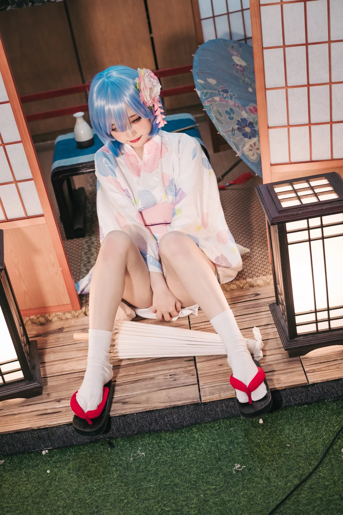 Coser美女神沢永莉蕾姆和风主题私房性感日系和服半脱秀完美身材诱惑写真47P