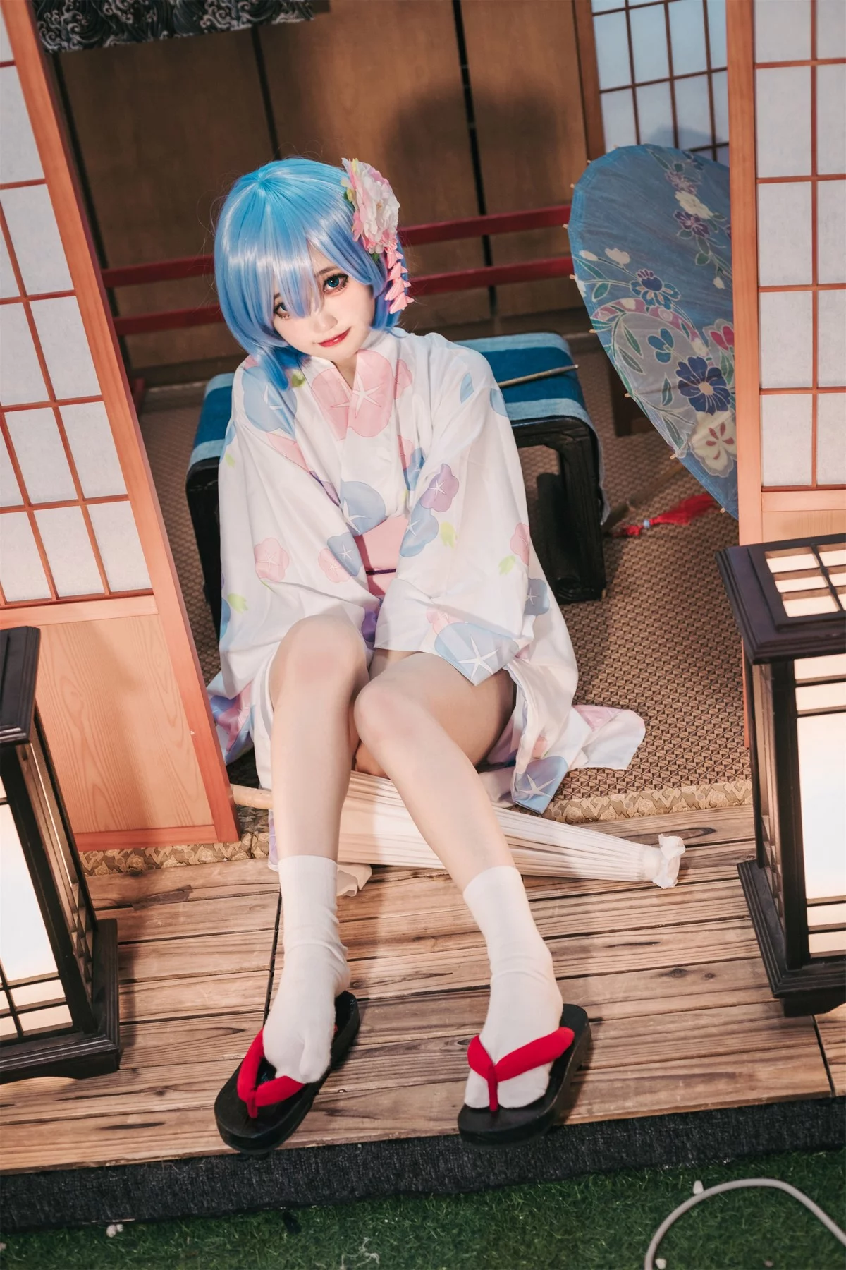 Coser美女神沢永莉蕾姆和风主题私房性感日系和服半脱秀完美身材诱惑写真47P