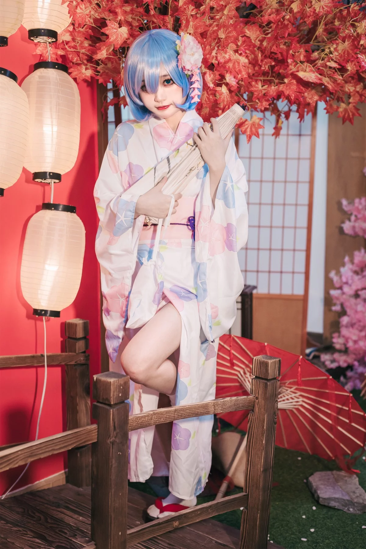 Coser美女神沢永莉蕾姆和风主题私房性感日系和服半脱秀完美身材诱惑写真47P