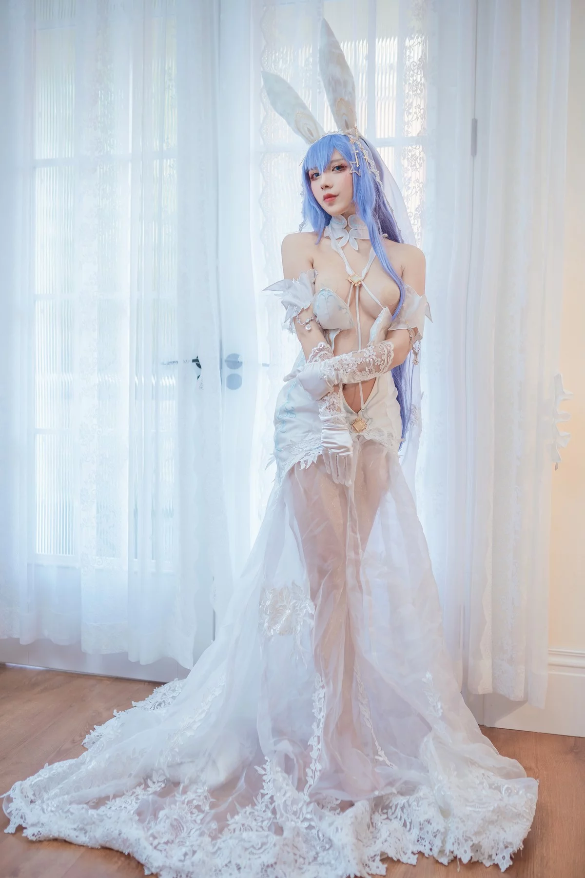 动漫博主九曲Jean花园花嫁主题性感白色情趣婚纱秀白嫩肌肤完美诱惑写真30P