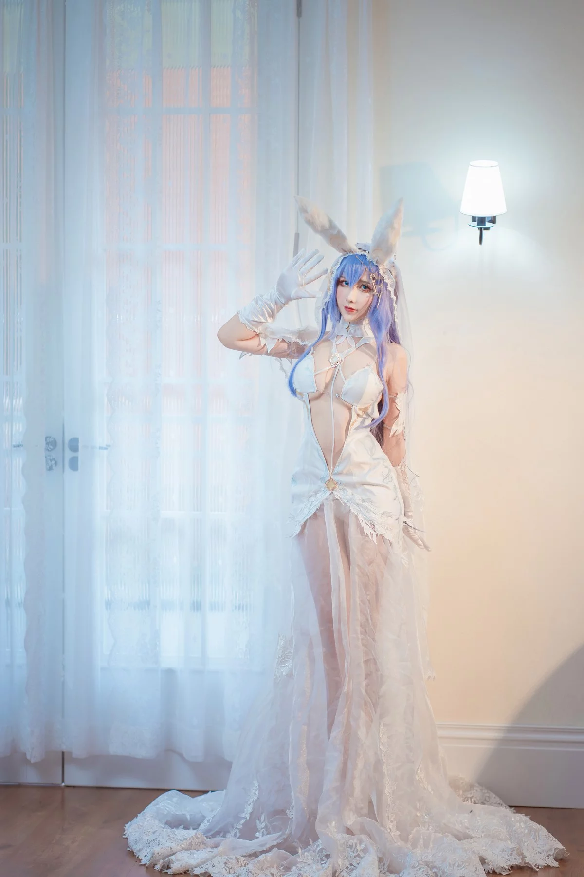 动漫博主九曲Jean花园花嫁主题性感白色情趣婚纱秀白嫩肌肤完美诱惑写真30P