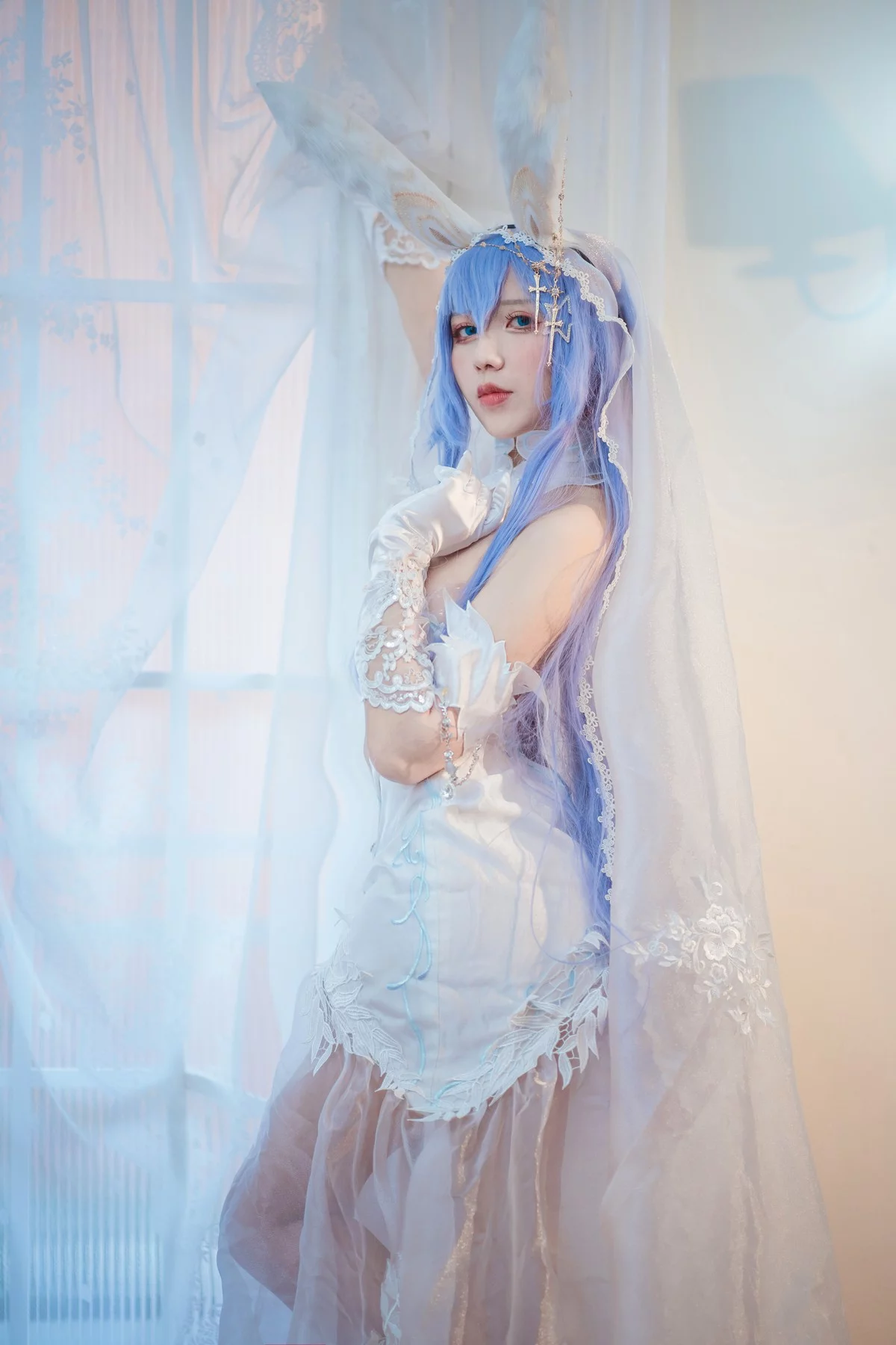 动漫博主九曲Jean花园花嫁主题性感白色情趣婚纱秀白嫩肌肤完美诱惑写真30P