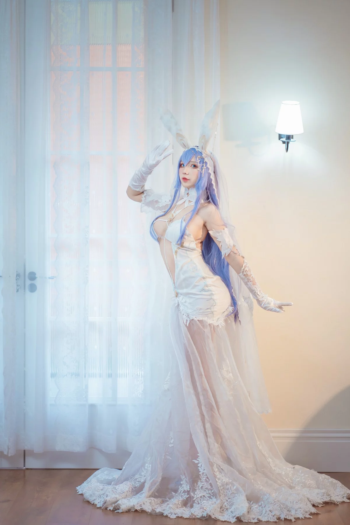 动漫博主九曲Jean花园花嫁主题性感白色情趣婚纱秀白嫩肌肤完美诱惑写真30P