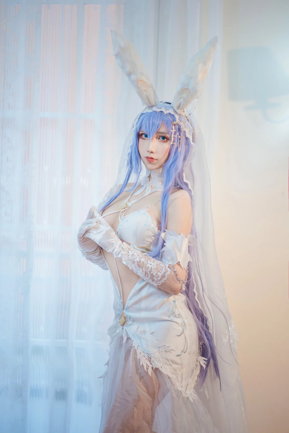动漫博主九曲Jean花园花嫁主题性感白色情趣婚纱秀白嫩肌肤完美诱惑写真30P