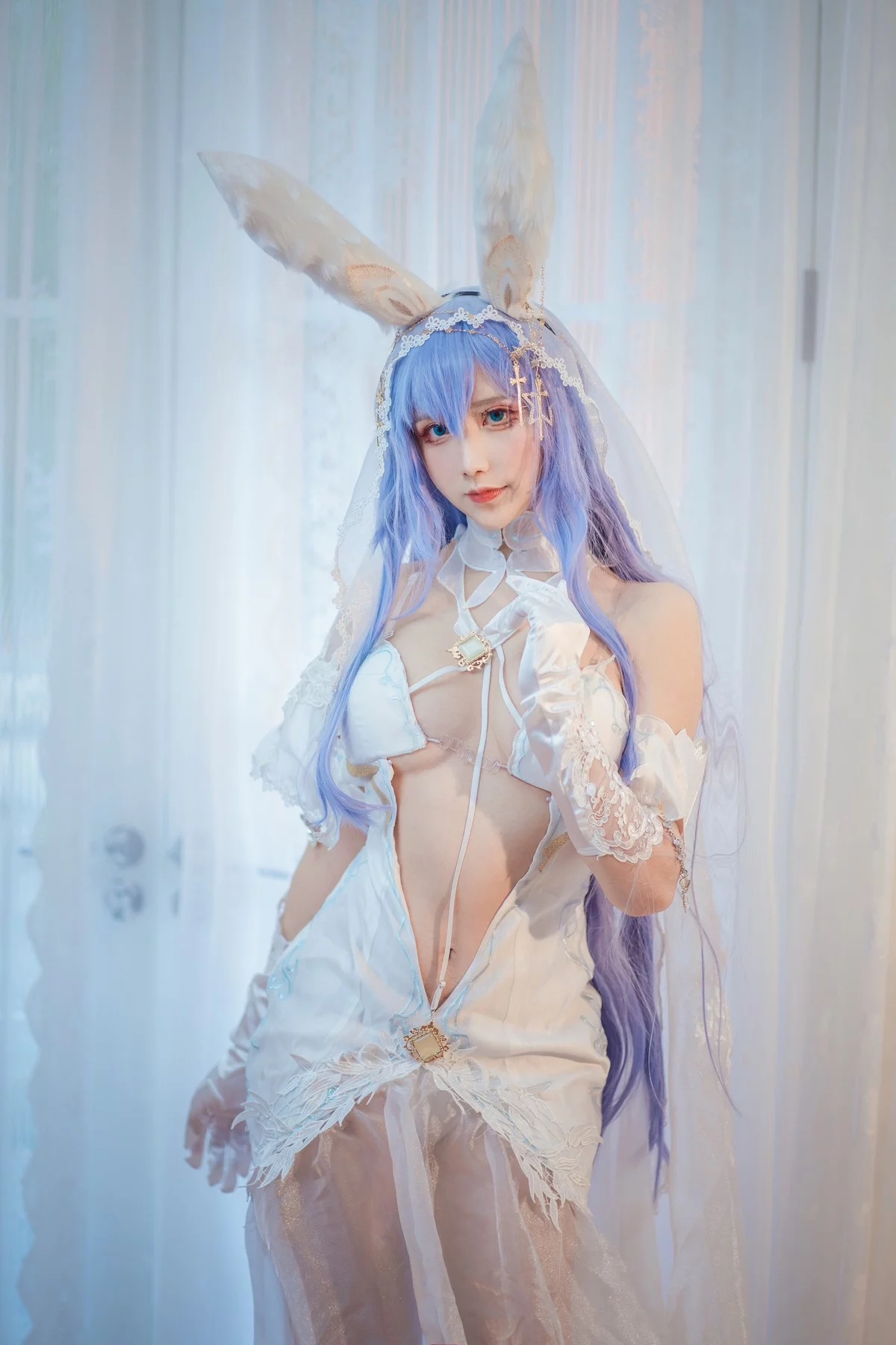 动漫博主九曲Jean花园花嫁主题性感白色情趣婚纱秀白嫩肌肤完美诱惑写真30P