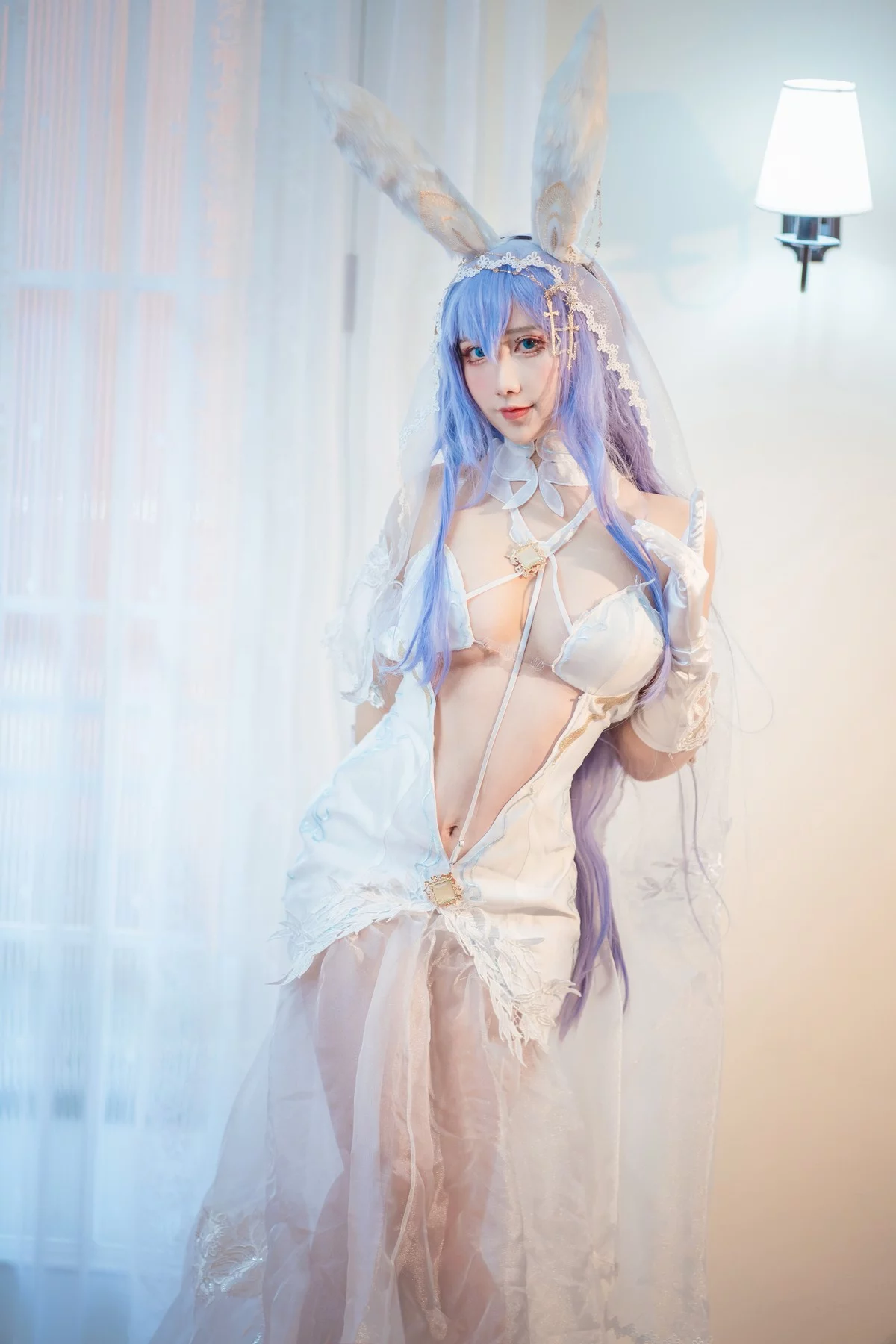 动漫博主九曲Jean花园花嫁主题性感白色情趣婚纱秀白嫩肌肤完美诱惑写真30P