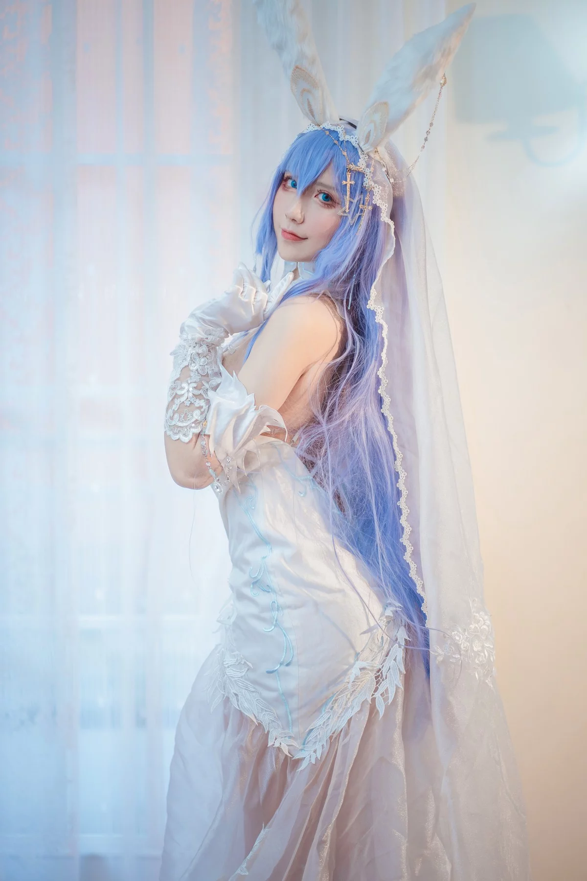 动漫博主九曲Jean花园花嫁主题性感白色情趣婚纱秀白嫩肌肤完美诱惑写真30P