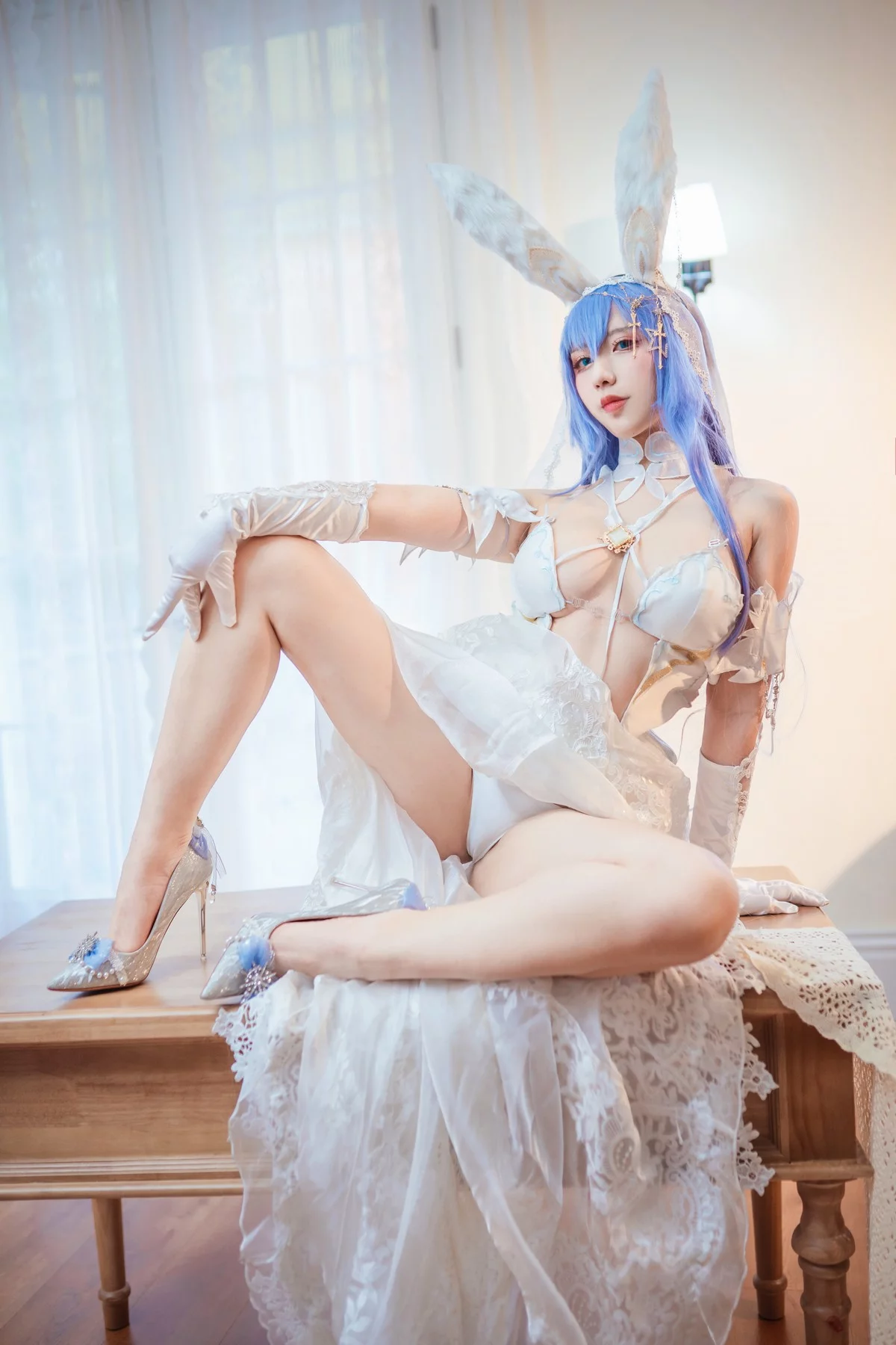 动漫博主九曲Jean花园花嫁主题性感白色情趣婚纱秀白嫩肌肤完美诱惑写真30P