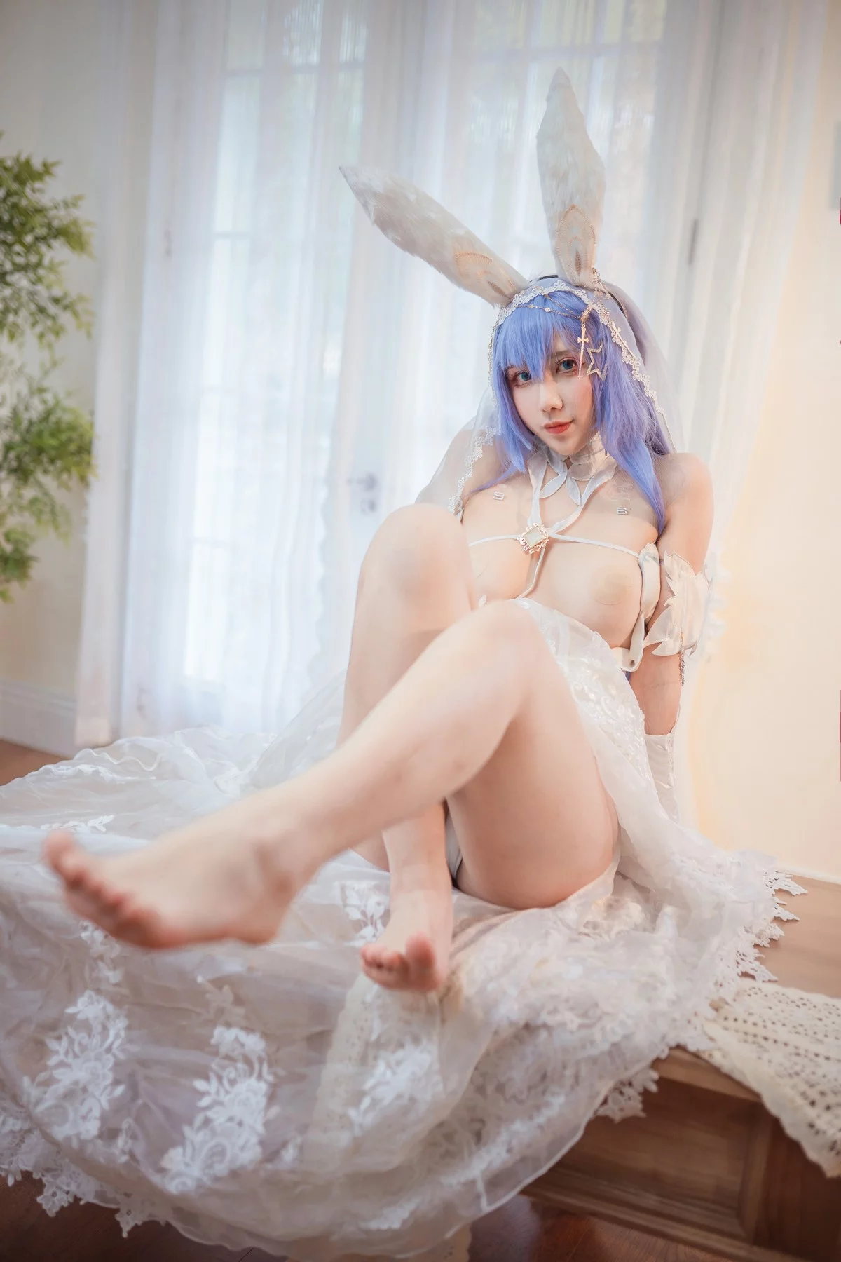 动漫博主九曲Jean花园花嫁主题性感白色情趣婚纱秀白嫩肌肤完美诱惑写真30P