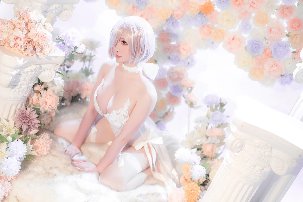 Coser小姐姐星之迟迟玛修婚纱主题性感白色婚纱露白色蕾丝内衣惹火诱惑写真78P