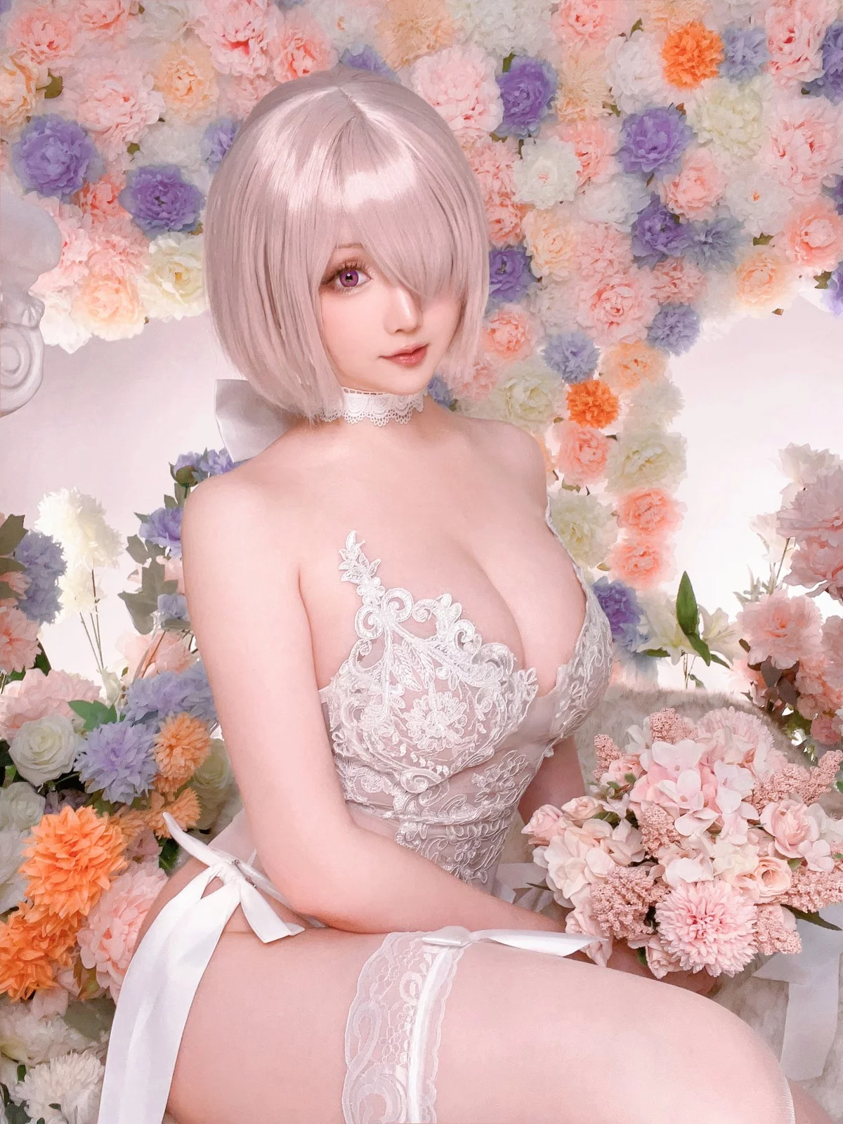 Coser小姐姐星之迟迟玛修婚纱主题性感白色婚纱露白色蕾丝内衣惹火诱惑写真78P