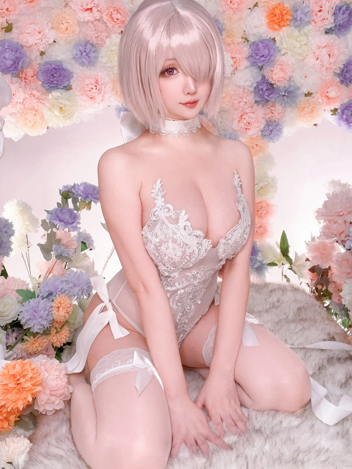 Coser小姐姐星之迟迟玛修婚纱主题性感白色婚纱露白色蕾丝内衣惹火诱惑写真78P