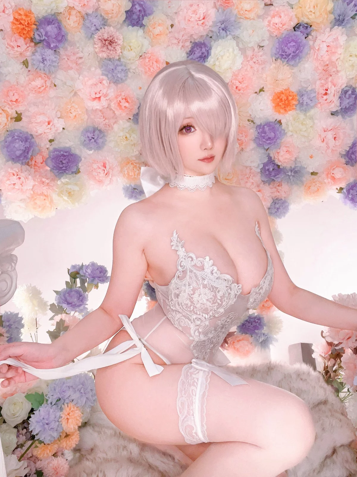 Coser小姐姐星之迟迟玛修婚纱主题性感白色婚纱露白色蕾丝内衣惹火诱惑写真78P