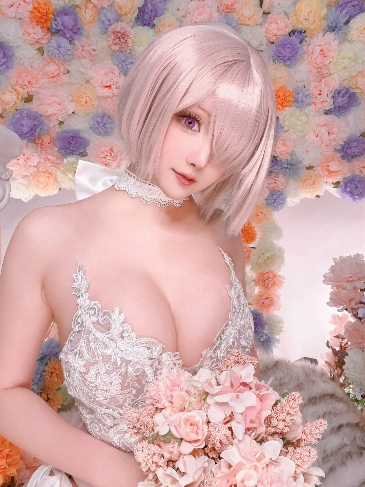 Coser小姐姐星之迟迟玛修婚纱主题性感白色婚纱露白色蕾丝内衣惹火诱惑写真78P
