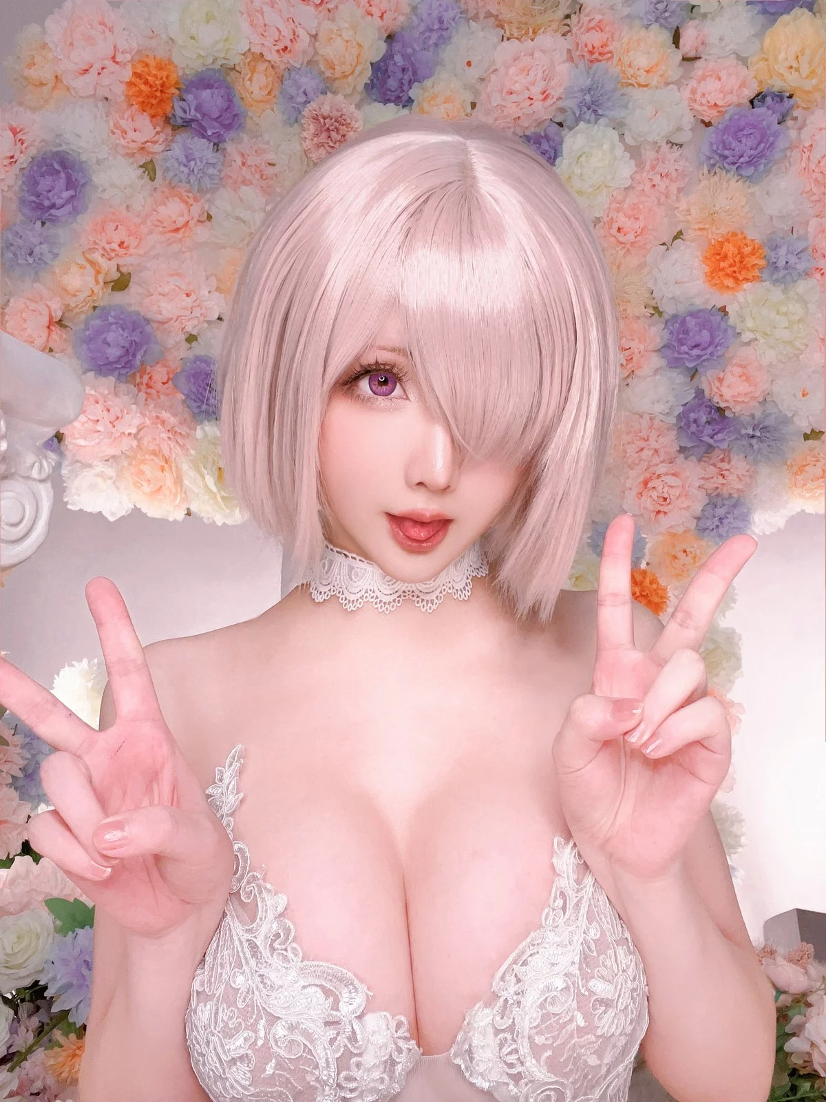 Coser小姐姐星之迟迟玛修婚纱主题性感白色婚纱露白色蕾丝内衣惹火诱惑写真78P