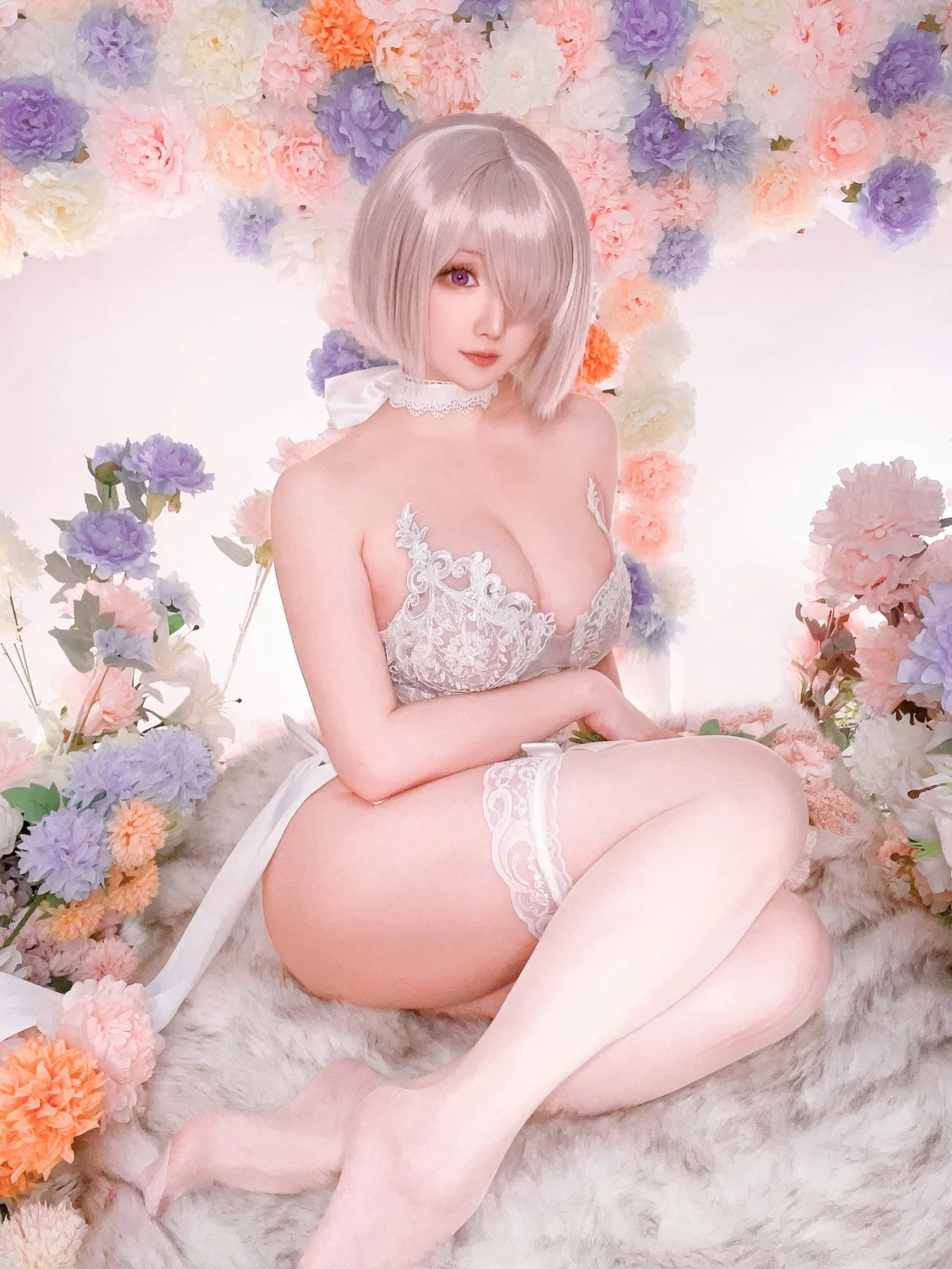 Coser小姐姐星之迟迟玛修婚纱主题性感白色婚纱露白色蕾丝内衣惹火诱惑写真78P