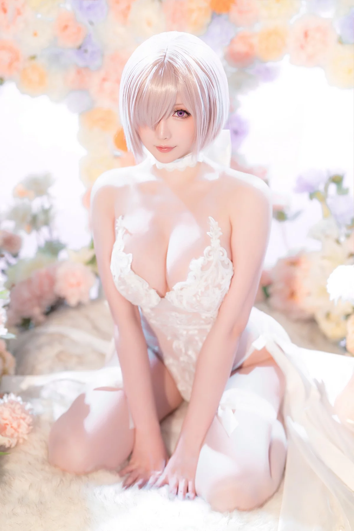 Coser小姐姐星之迟迟玛修婚纱主题性感白色婚纱露白色蕾丝内衣惹火诱惑写真78P