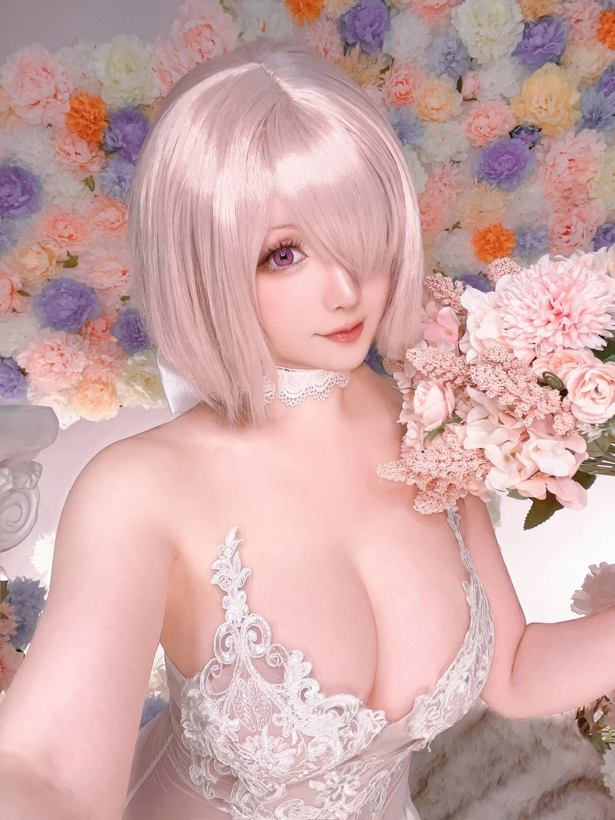 Coser小姐姐星之迟迟玛修婚纱主题性感白色婚纱露白色蕾丝内衣惹火诱惑写真78P