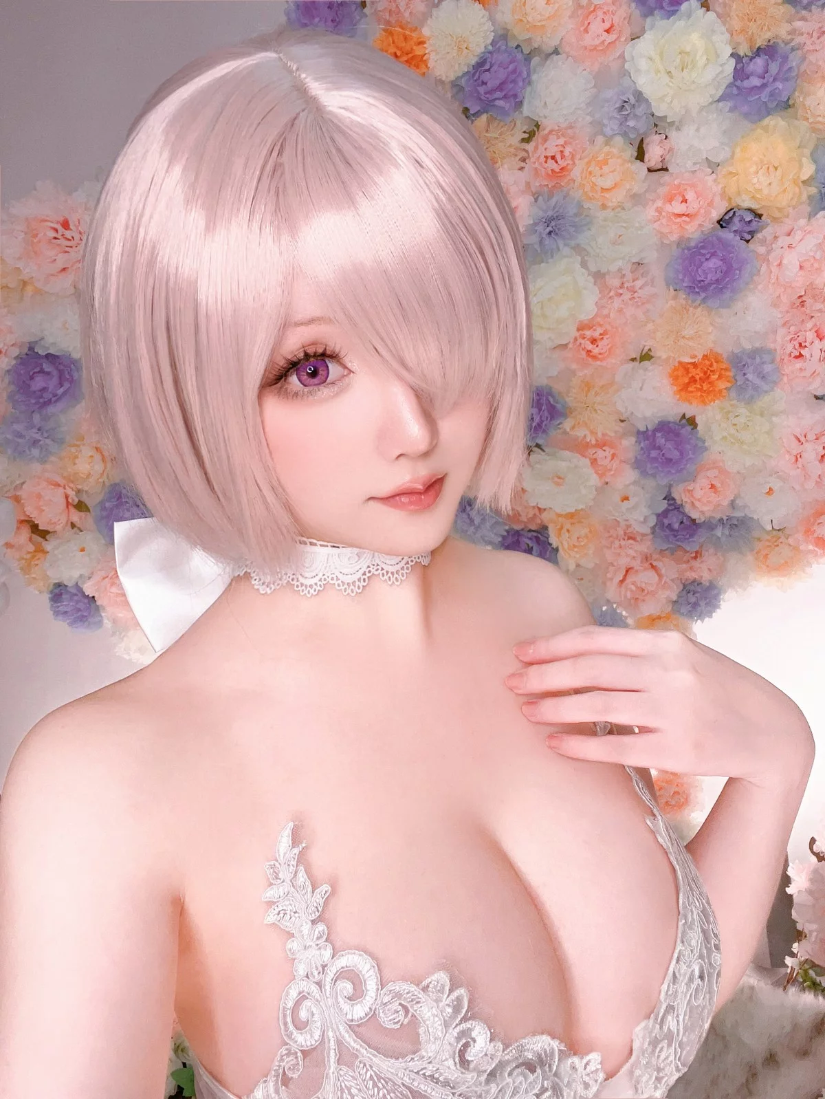 Coser小姐姐星之迟迟玛修婚纱主题性感白色婚纱露白色蕾丝内衣惹火诱惑写真78P