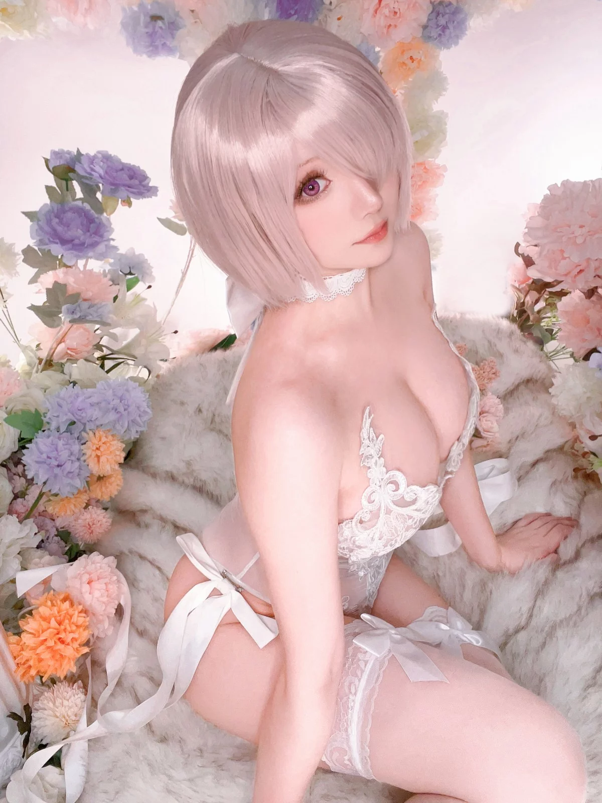 Coser小姐姐星之迟迟玛修婚纱主题性感白色婚纱露白色蕾丝内衣惹火诱惑写真78P