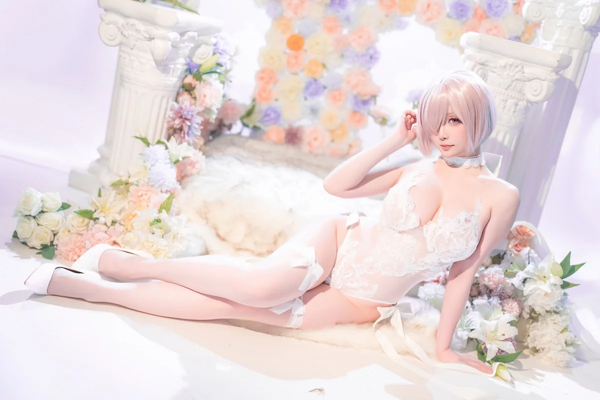 Coser小姐姐星之迟迟玛修婚纱主题性感白色婚纱露白色蕾丝内衣惹火诱惑写真78P