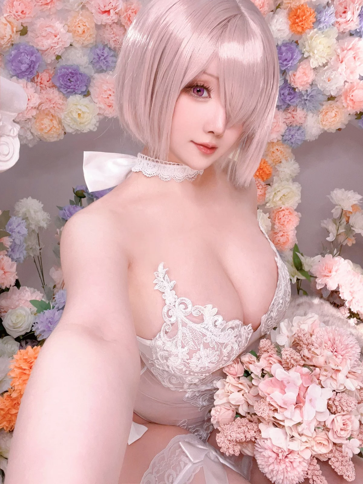 Coser小姐姐星之迟迟玛修婚纱主题性感白色婚纱露白色蕾丝内衣惹火诱惑写真78P