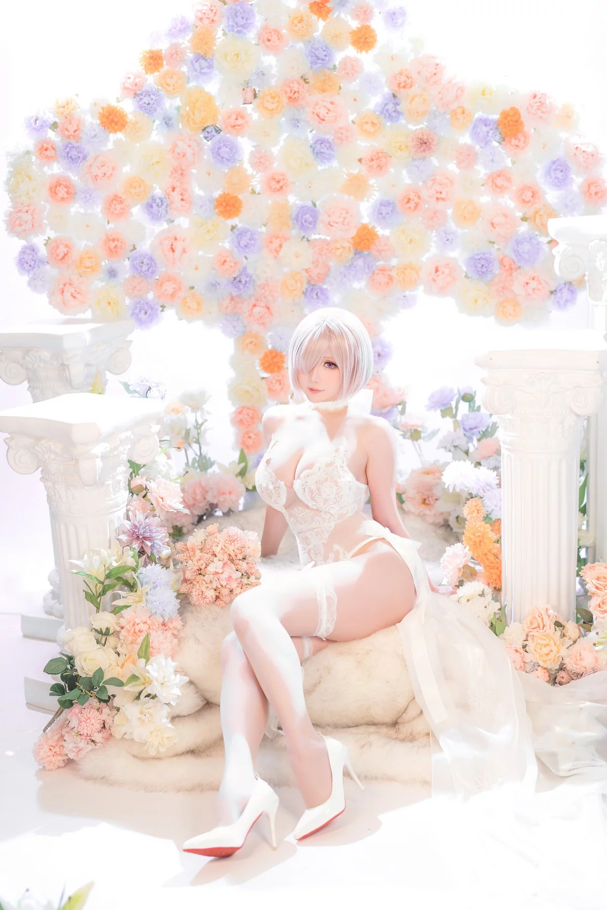 Coser小姐姐星之迟迟玛修婚纱主题性感白色婚纱露白色蕾丝内衣惹火诱惑写真78P