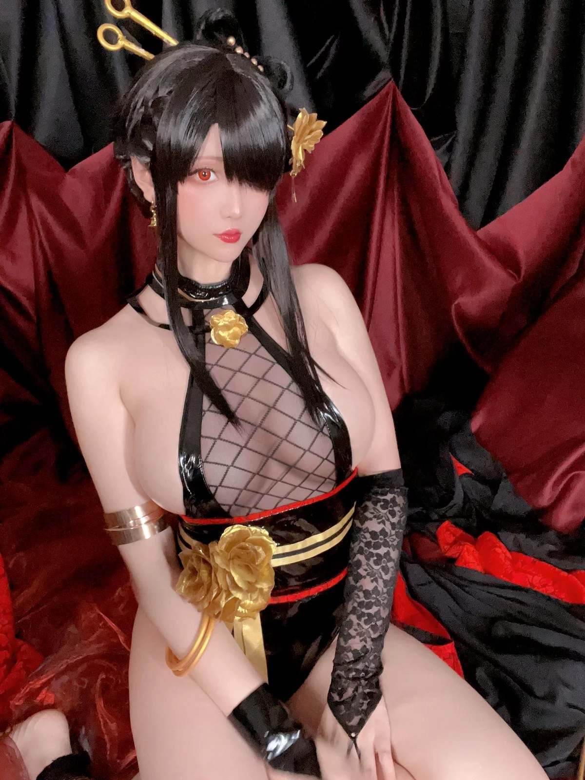 Coser小姐姐星之迟迟约尔圣诞主题私房黑色薄透情趣连体衣秀惹火身材诱惑写真78P