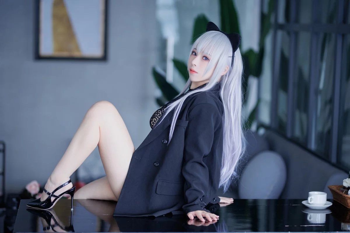 网络美女胡桃猫Kurumineko魅惑猫娘主题黑色缕空情趣服饰露豪乳遮点诱惑写真79P