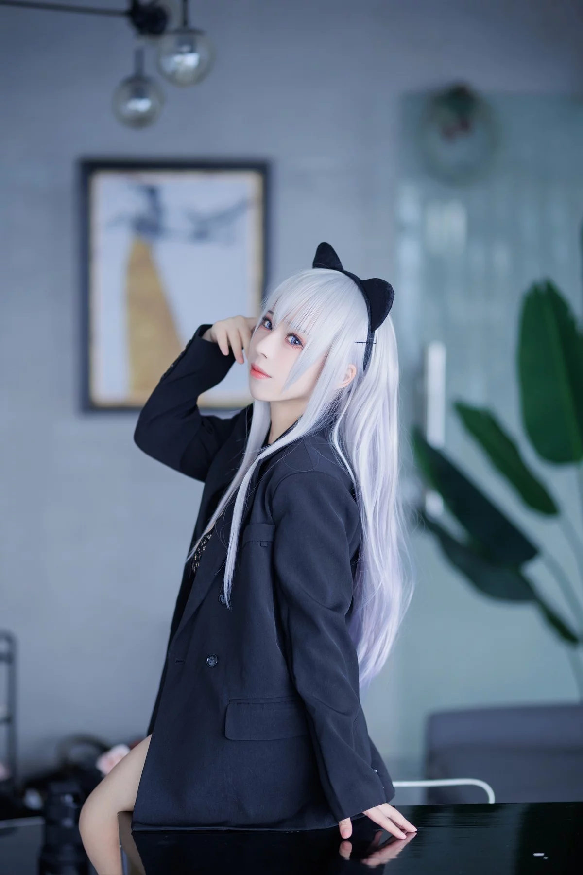 网络美女胡桃猫Kurumineko魅惑猫娘主题黑色缕空情趣服饰露豪乳遮点诱惑写真79P