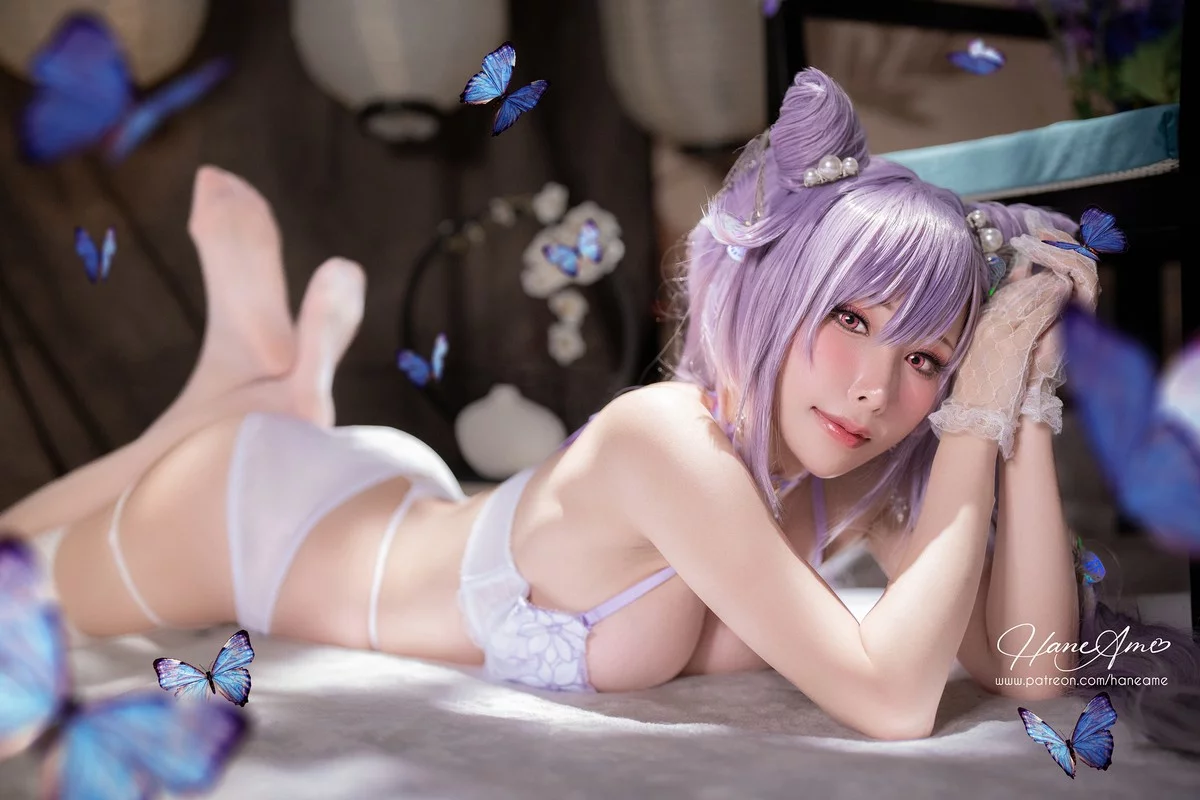 Coser美女雨波_HaneAme刻晴主题性感白色内衣配白丝吊袜秀丰满身材诱惑写真37P