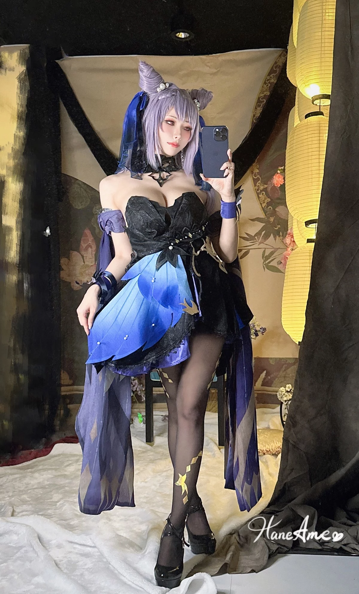 Coser美女雨波_HaneAme刻晴主题性感白色内衣配白丝吊袜秀丰满身材诱惑写真37P
