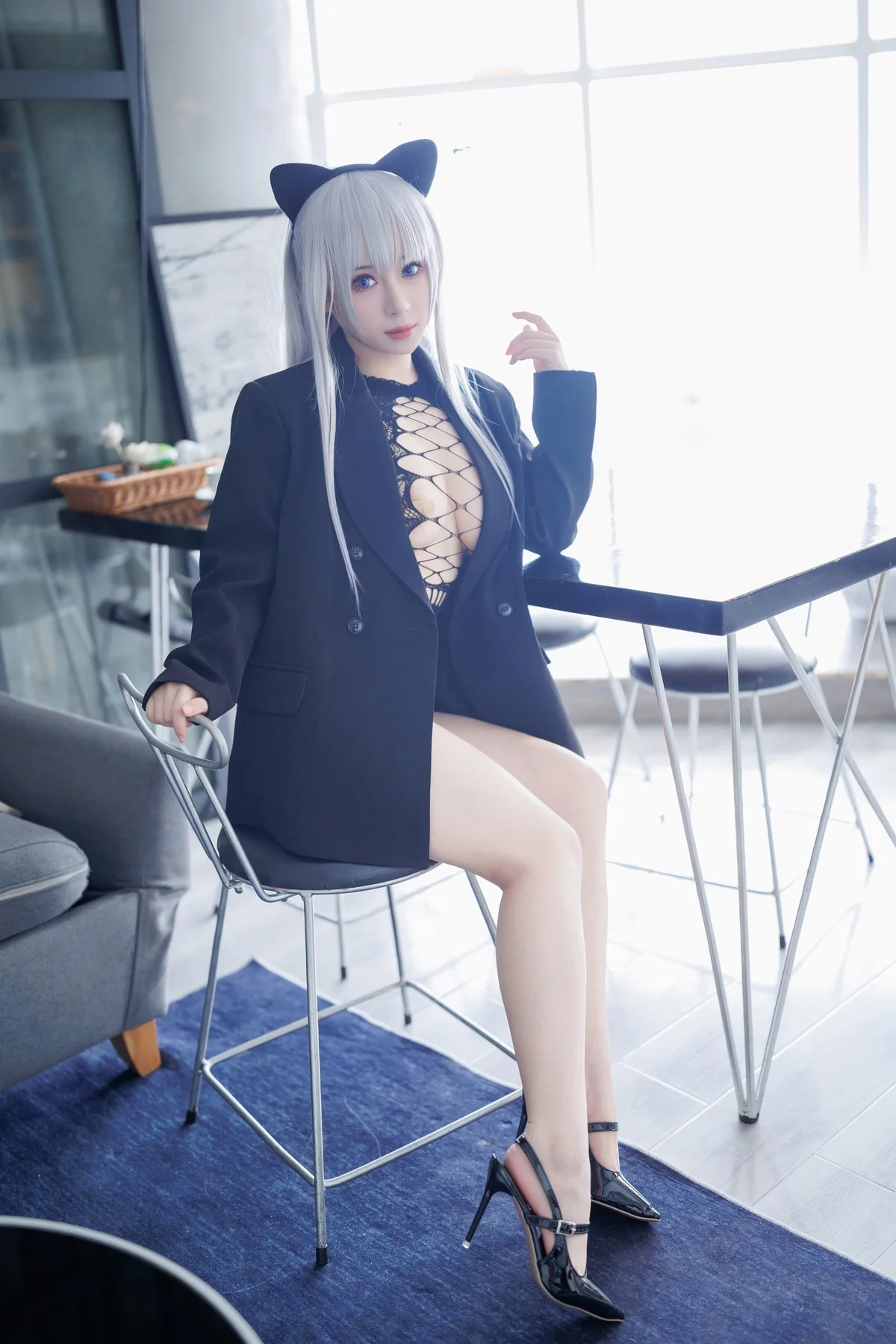 网络美女胡桃猫Kurumineko魅惑猫娘主题黑色缕空情趣服饰露豪乳遮点诱惑写真79P