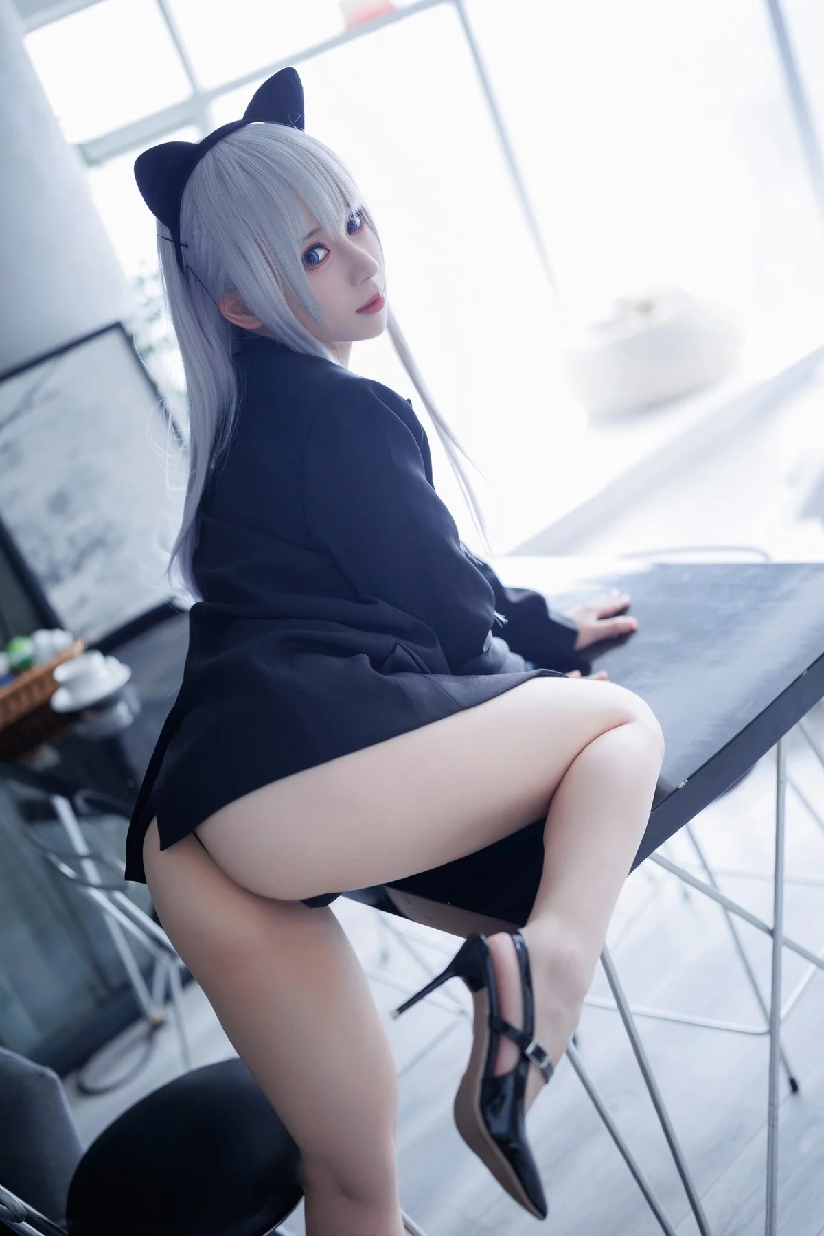 网络美女胡桃猫Kurumineko魅惑猫娘主题黑色缕空情趣服饰露豪乳遮点诱惑写真79P