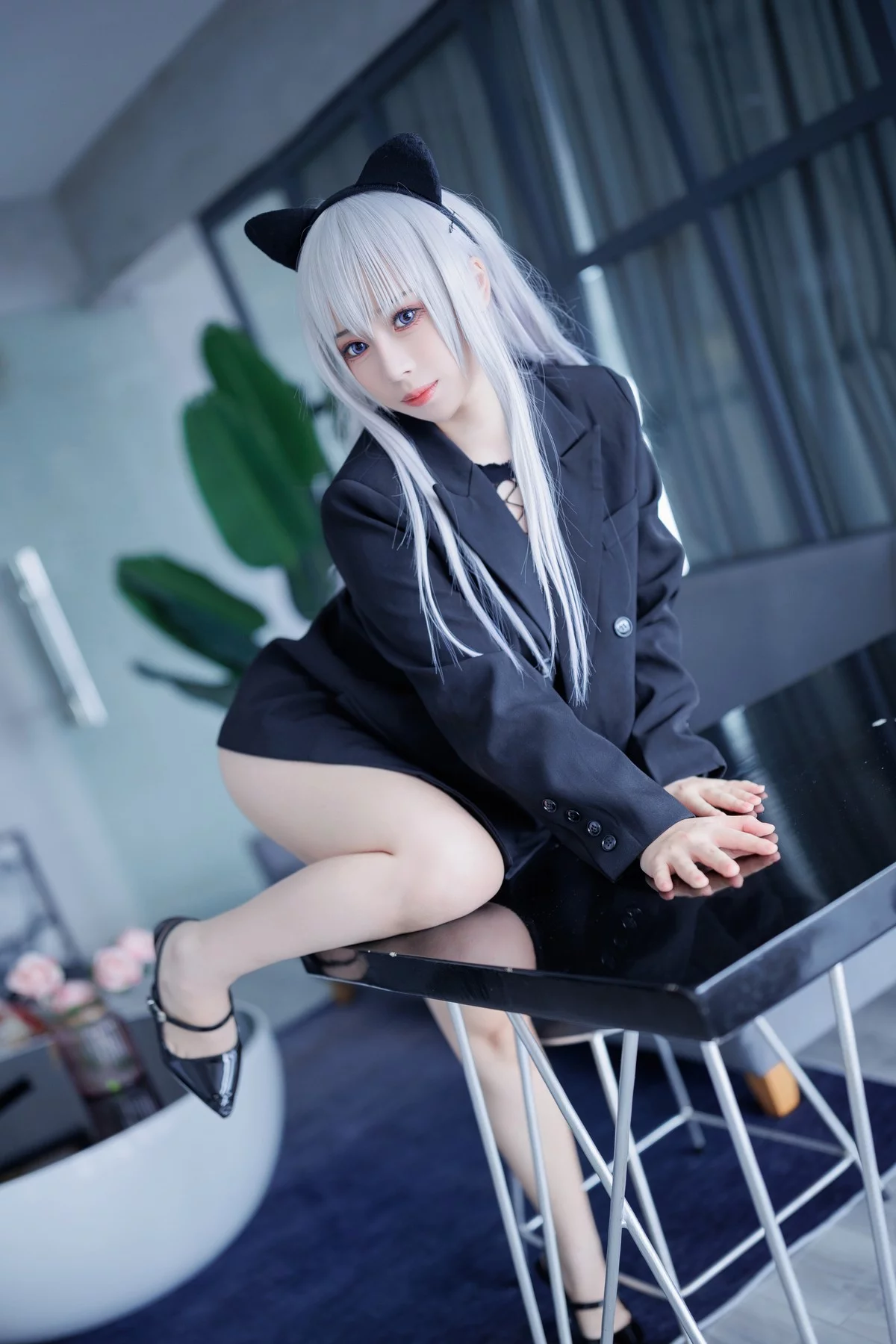 网络美女胡桃猫Kurumineko魅惑猫娘主题黑色缕空情趣服饰露豪乳遮点诱惑写真79P