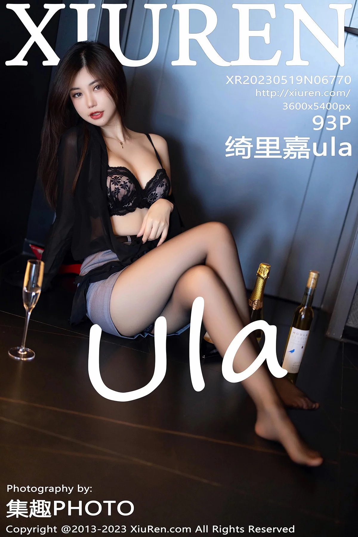 XiuRen第6770期_女神绮里嘉ula黑色上衣配灰色短裙露黑色蕾丝内衣完美诱惑写真93P
