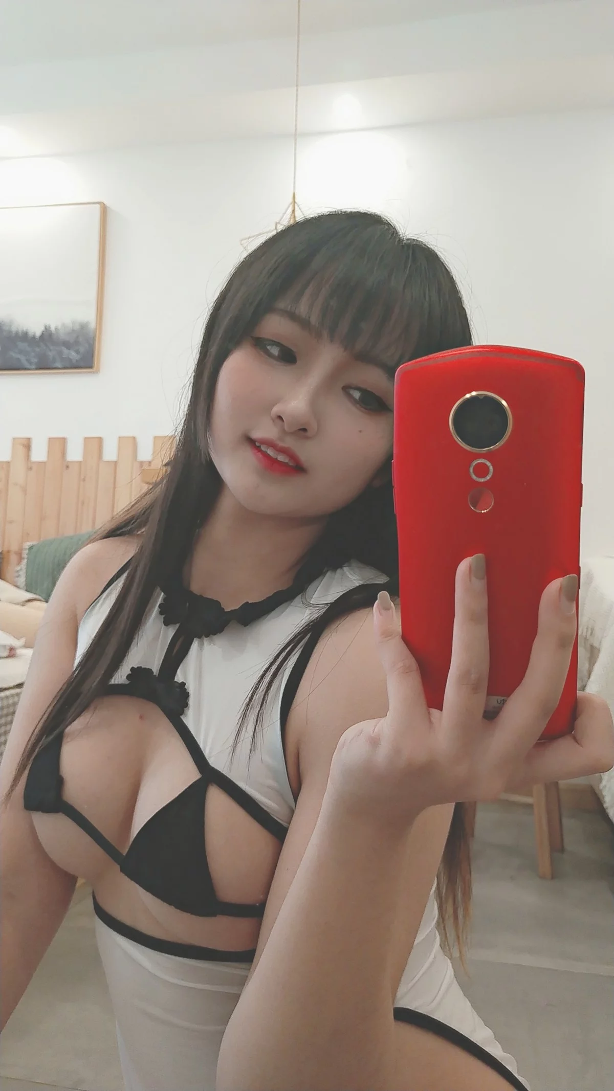 动漫博主洛璃LoLiSAMA透视旗袍主题性感情趣旗袍露黑色三点式内衣诱惑写真95P
