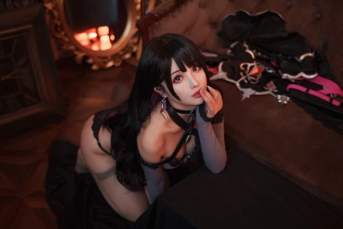 网络美女rioko凉凉子魔女主题性感黑色情趣服饰露黑色蕾丝内衣秀翘臀诱惑写真40P