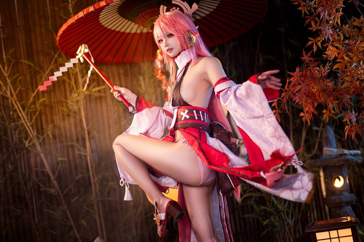 Coser美女伊喵君八重&雷神双倍快乐主题私房姐妹花性感日系服饰惹火诱惑写真57P
