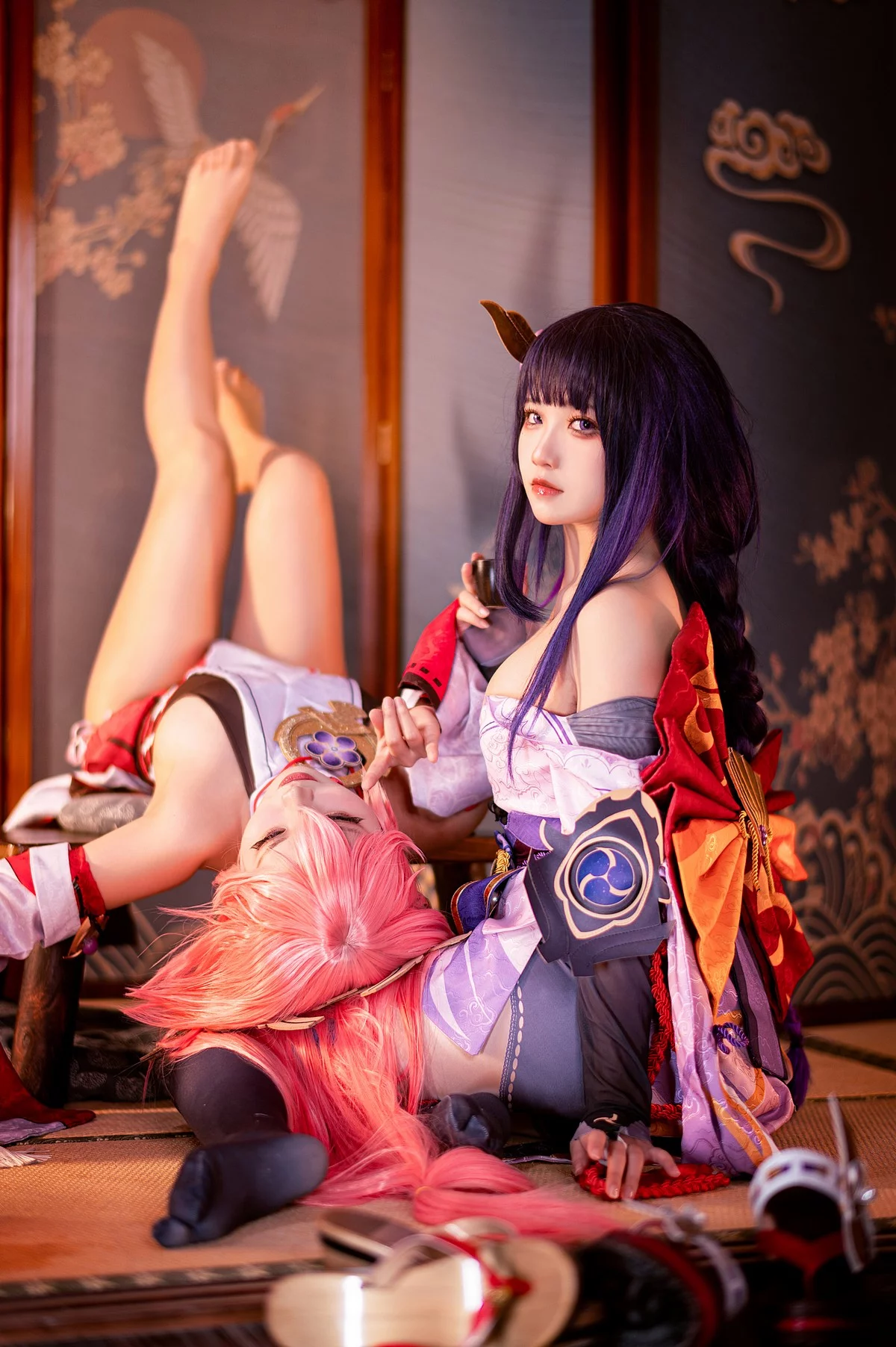 Coser美女伊喵君八重&雷神双倍快乐主题私房姐妹花性感日系服饰惹火诱惑写真57P