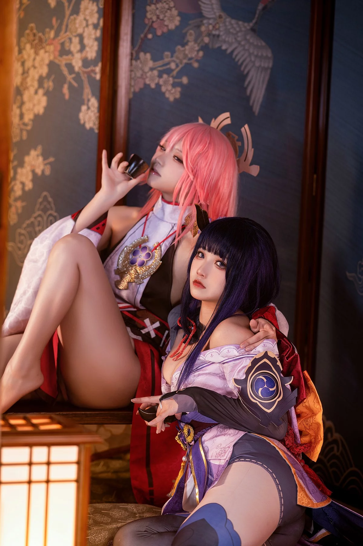 Coser美女伊喵君八重&雷神双倍快乐主题私房姐妹花性感日系服饰惹火诱惑写真57P