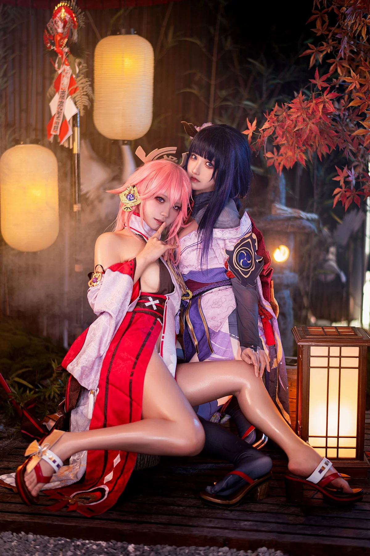 Coser美女伊喵君八重&雷神双倍快乐主题私房姐妹花性感日系服饰惹火诱惑写真57P