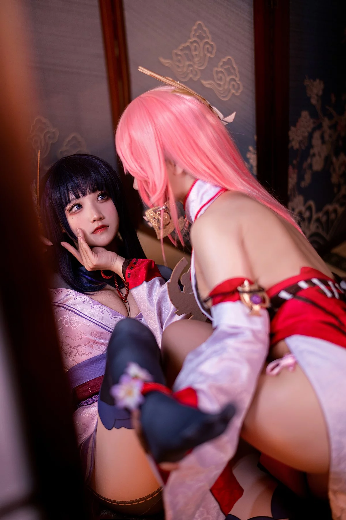 Coser美女伊喵君八重&雷神双倍快乐主题私房姐妹花性感日系服饰惹火诱惑写真57P