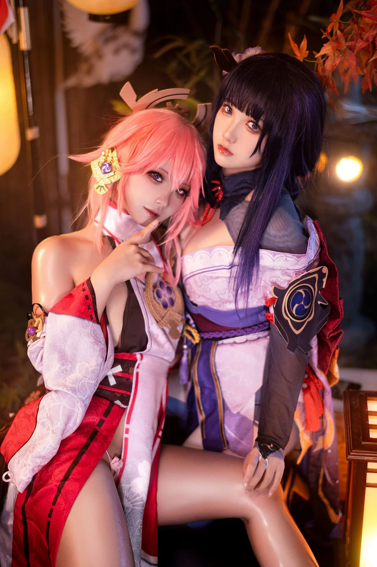 Coser美女伊喵君八重&雷神双倍快乐主题私房姐妹花性感日系服饰惹火诱惑写真57P