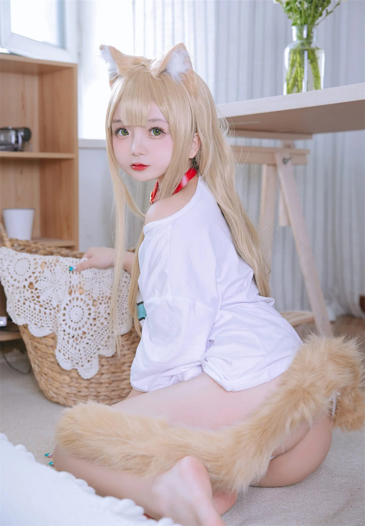 Cosplay美女日奈娇黄豆粉主题私房半脱性感白T露傲人豪乳遮点惹火诱惑写真159P