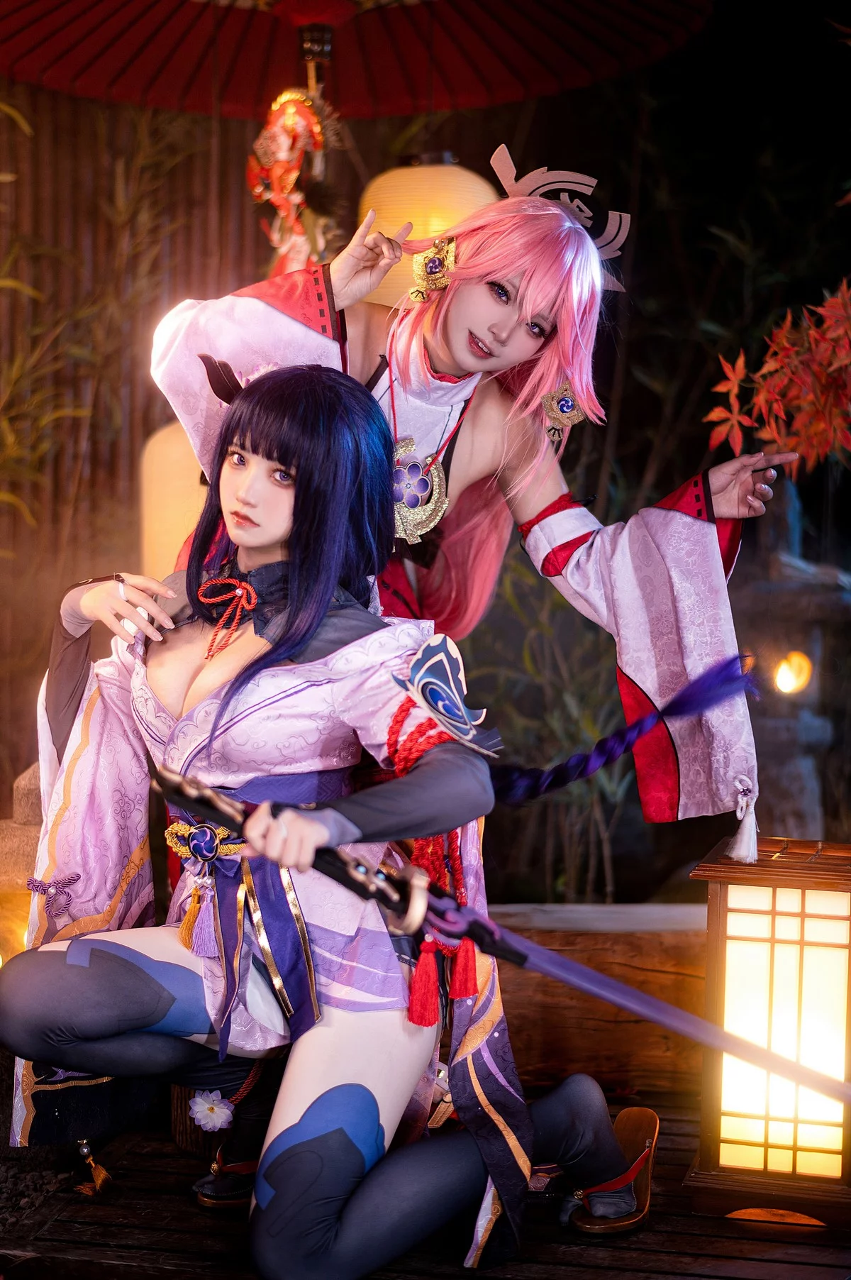 Coser美女伊喵君八重&雷神双倍快乐主题私房姐妹花性感日系服饰惹火诱惑写真57P